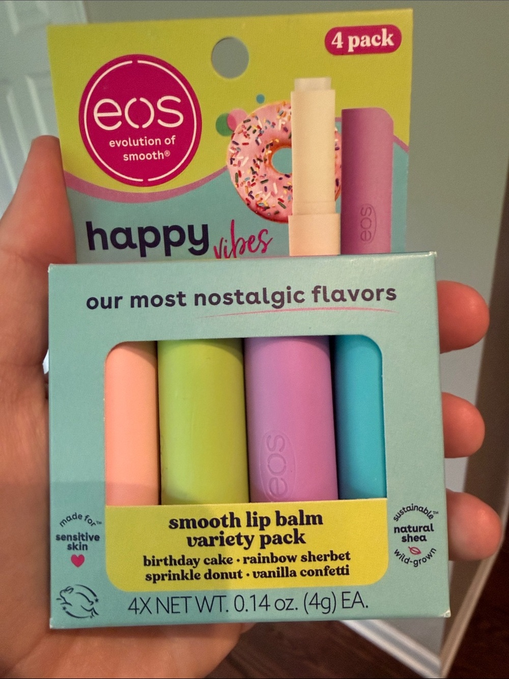 eos smooth lip balm 4-pack in pastel pink, green, purple, blue